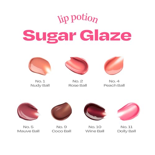Lip Potion Sugar Glaze Tint | K-Beauty High-Shine & Long-Lasting Lip Tint | Hydrating, Non-Sticky Glossy Finish | 7 Shades | 0.3 Oz (No.1 Nudy Ball)