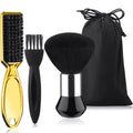 Patelai 3 Pieces Neck Duster Brush Barber Hair Blade Clipper Soft Nylon Trimmer Shaver Razor Cleaning with Storage Bag for Hair Styling(Gold)