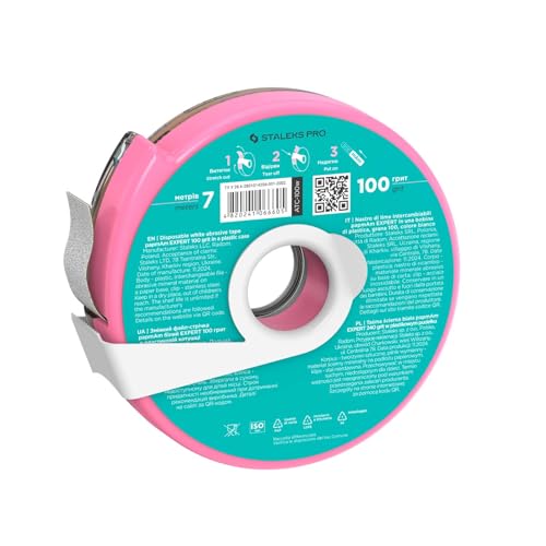 STALEKS PRO Disposable White Abrasive Tape papmAm Expert ? 100 Grit ? 7m Roll in Plastic Case ? Glueless Replaceable Abrasive ? Professional Nail Shaping ? Manicure & Pedicure