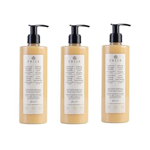 Prija Relaxing Massage Lotion with Aloe Vera and Cypress Oil, Refreshing and Moisturizing Body Cream Leaves You Feeling Relaxed with a Sense of Wellbeing 3 x 12.85 Fl. Oz