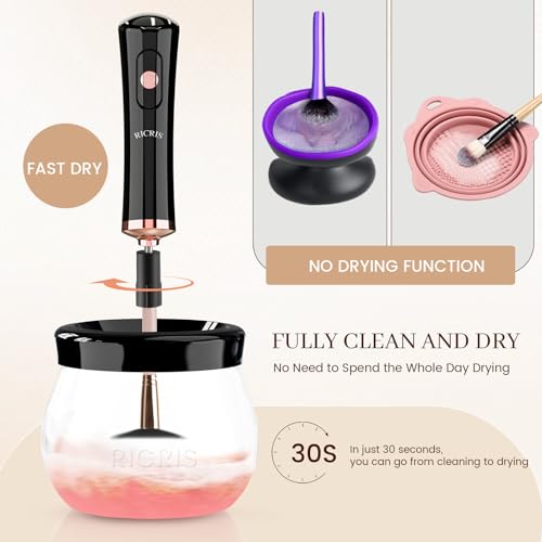 Electric Makeup Brush Cleaner and Dryer Machine - Super Fast Clean and Dry Make Up Brushes - Automatic Cosmetic Brush Spinner Washer Tools