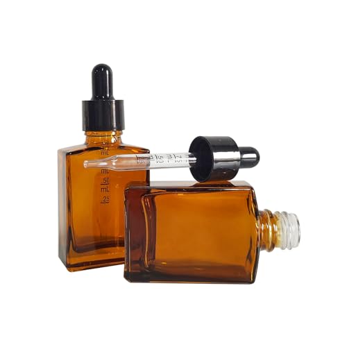 12 Pack 1 oz Amber Square Glass Dropper Bottle for Essential Oil, Perfume, Serums and Liquids