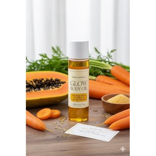Brightening Body Oil with Carrot, Collagen & Papaya ? Deep Moisturizing, Even Skin Tone, Radiant Glow, Lightweight & Fast-Absorbing Formula, 200ml