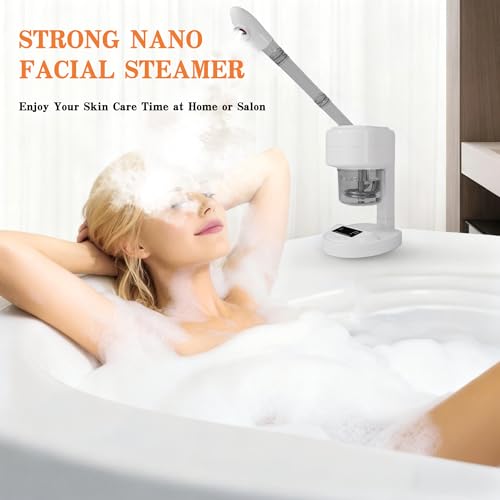 Facial Steamer Nano Ionic Face Steamer, 360 ¡Æ Rotating Portable Spray, Professional Face Steamer for Facial Deep Cleaning, Facial Steamers Home Facial Spa or Vaporizador Facial.(White)