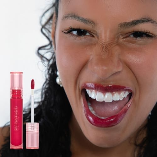 Glossy Lip Stain ? Plumping Hydrating Lip Oil Tint with Hyaluronic Acid & Peptide Complex ? Non-Sticky High Shine Pigmented Finish ? Pop Star (Red) 0.11 oz.