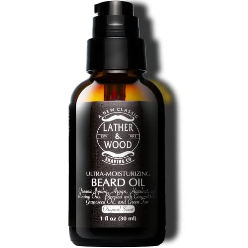 Lather & Wood Beard Oil For Men - Premium Blend - Spill-proof Pump - Original Scent - 1oz