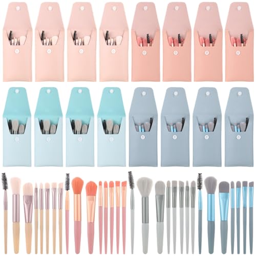 16 Pack Travel Brush Sets 8-Piece Mini Synthetic Fiber Cosmetic Brushes with Bag, 4 Colors- Bridesmaid Present & Bachelorette Party Favor