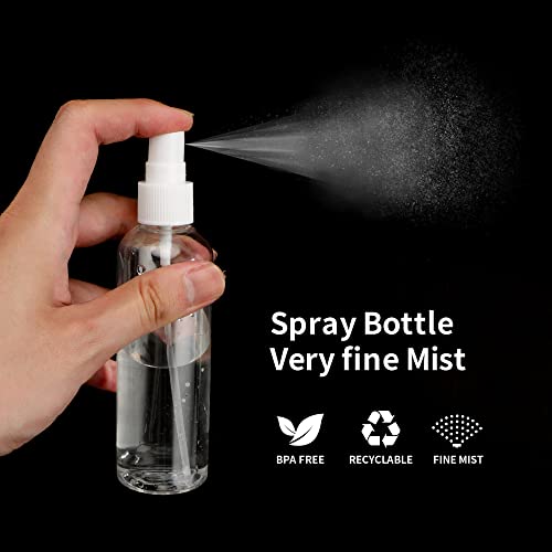 36 Pack 4oz Plastic Spray Bottles Bulk, Mini Clear Spray Bottles Fine Mist, 120ml Empty Spray Bottle for Travel Perfume Essential Oils Makeup Bottles (10 Funnel, 10 Labels)