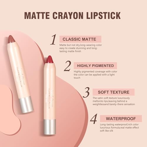 6 Pcs Sheer Matte Lip Liner Lipsticks Set with Retractable and Long-Lasting Lip Crayon Lipstick for Gift Women Makeup