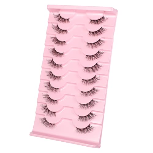 Half Lashes Natural Look Wispy Cat Eye Lashes, 10 Pairs Fluffy 3D Faux Mink Eyelash Fox Eye Lashes Curly Lash Short Strip Fake Eyelashes (BY08, 8-12MM)