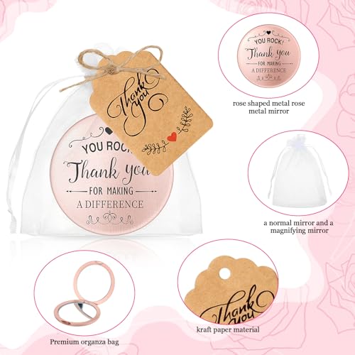 Soaoo 24 Set Inspirational Compact Mirrors Bulk Employee Appreciation Gifts for Women You Rock Thank You Gift Double Sided Small Pocket Mirrors Women Day Gifts for Employee Coworker Dentist Teacher