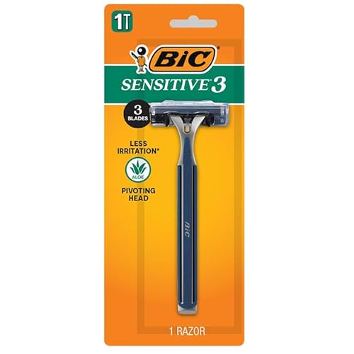 BIC Sensitive 3 Razors, 3 Blades, Lubricating Strip, Pivoting Head, 6 Count for Men with Sensitive Skin
