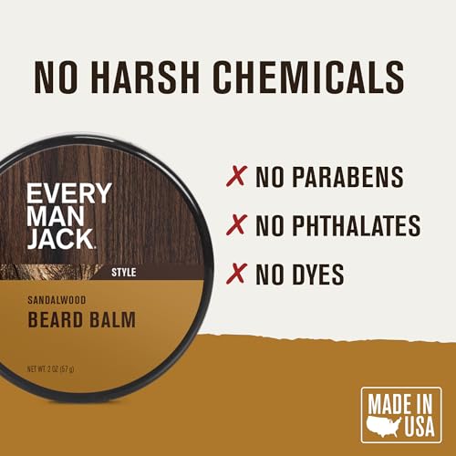 Every Man Jack Sandalwood Beard Balm - Moisturize, Strengthen And Style Your Beard w/Medium Hold - Made w/Naturally Derived Ingredients like Candelilla Wax and Shea Butter - 2 oz - 2 Pack