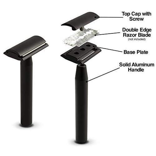 Aluminum Double Edge Safety Razor - Deep Black | Premium Razors for Men | Three Piece Double Edge Razor | Modern Design, Classic Shave