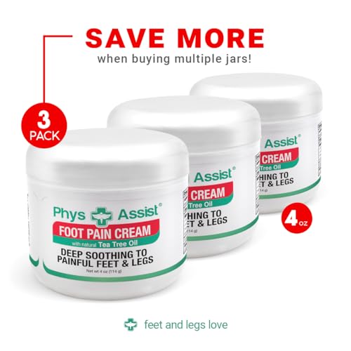 PhysAssist Soothing Foot Cream to Feet and Legs (Three - 4 oz jars) Soothing to feet and Legs.