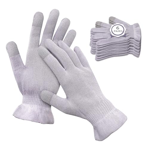 MIG4U Moisturizing Beauty Gloves Touchscreen Overnight Sleeping Glove for Women Dry Hands, Nighttime Lotion, Eczema, SPA, Cosmetic Treatment, Grey Purple 6 Pairs Size s/m