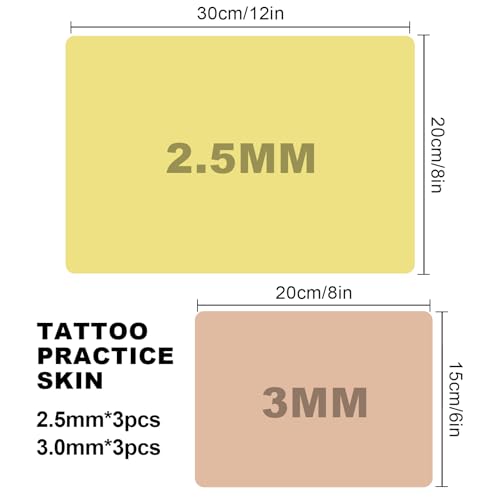 Tattoo Practice Skins Mixed 6Pcs - Autdor 2.5mm & 3mm Realistic Fake Skin Sheets Includes 3x 12*8in and 3x 8*6in for Reusable Double Sided Large Tattoo Skin for Beginners Pro Artists Tattoos Training