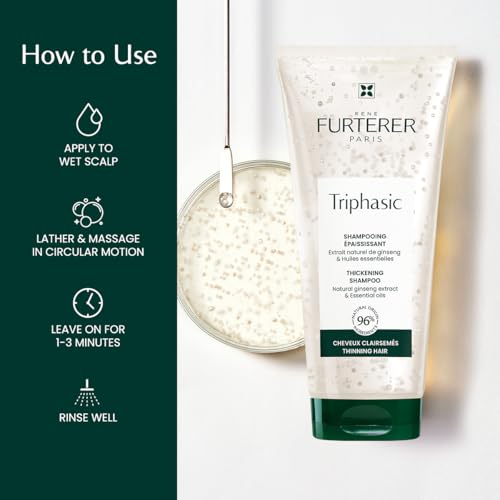 Rene Furterer TRIPHASIC Thickening Shampoo ? For Thinning Hair ? Improves hair density & strength ? Scalp Nutrition ? Rosemary Oil - For Men & Women - Color Safe