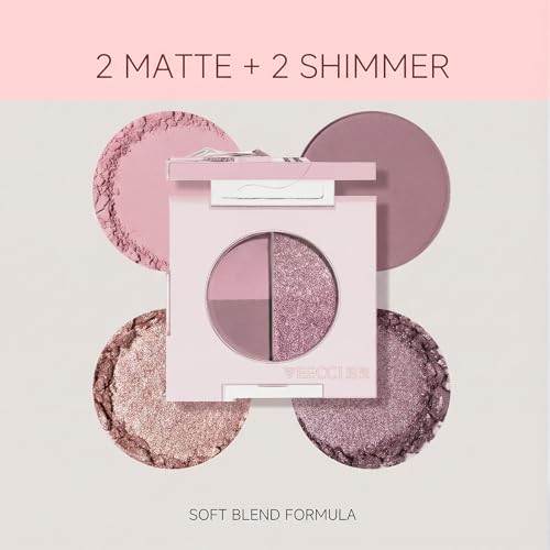 Mini Eyeshadow Palette, Matte & Shimmer Quad for Women, Travel-Friendly, Cream Stick, Smokey Nude, Glitter, Primer Powder Set (Sweet Taro)