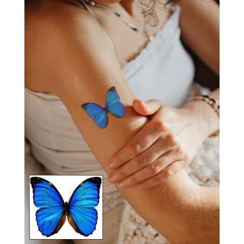 Temporary Tattoo Blue Butterfly 1 inch x 1 inch (set of 3)