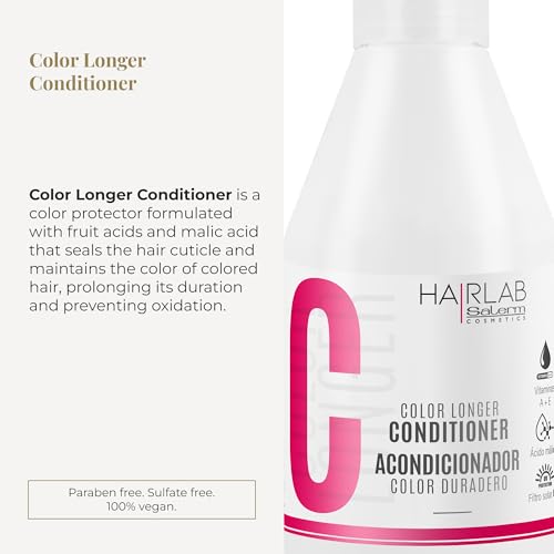SALERM - Dyed Hair Conditioner - Color Longer Hair Lab - 300 ml - with Provitamin B5 and Vitamins A and E - Seals and Maintains Color - UV Protector - Sulfate and Paraben-Free