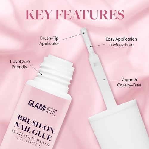 Glamnetic Blueberry Milk Press-On Nails - 30 Count, Super Strong Brush On Nail Glue & Gentle Remover, Opaque Light Blue Short Almond Nails