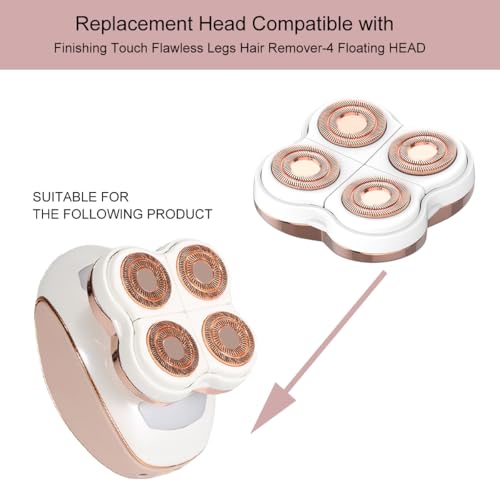 Leg Hair Remover Replacement Heads for Finishing Touch Flawelss Legs Women's Hair Remover, 4 Floating head Leg Shaver Replacement Head for Flawless legs Shaver with 1 Cleaning Brush (1 Pack)