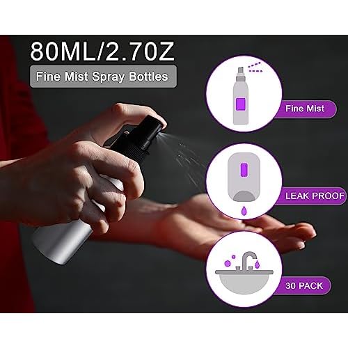 Tessco 2.7oz/ 80ml Aluminum Fine Mist Spray Bottles Reusable Metal Atomizer Bottles Fine Mist Sprayer Essential Oil Storage with Black Pump for Travel Cosmetic Perfume Toner Face Spray(30 Pcs)