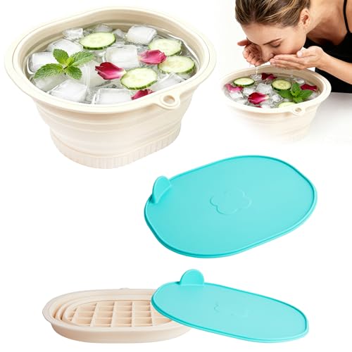 Upgrade Face Bowl for Ice with Built-In Ice Tray Collapsible Silicone Ice Bath Basin with Cover Portable Home Spa Tools for Home or Travel