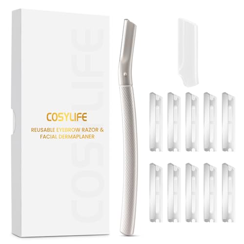 Eyebrow Razor Dermaplaning Tool with 10 Blade Refills Exfoliating Face Razors for Women Facial Razor for Peach Fuzz and Eyebrow Hair Removal