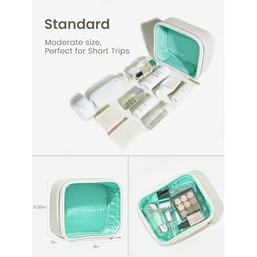 ROWNYEON Clear Makeup Bag Set of 3,Leather Waterproof Cosmetic Bag,Travel Makeup Bag for Women,Portable Toiletry Bag Train Case with Zipper Handle White