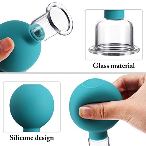 Nuanchu 2 Pieces Facial Cupping Set, Glass Cupping Cups Glass Silicone Cups Vacuum Suction for Face Skin Back Shoulder Muscle(1 Inch and 0.4 Inch Diameter,Green)