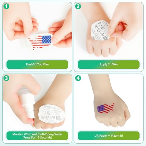 USA Flag Glow in the Dark Temporary Tattoos - Patriotic, USA Accessories, American Flag with Face - Individually Wrapped, Themed Designs, Waterproof Fake Tattoos