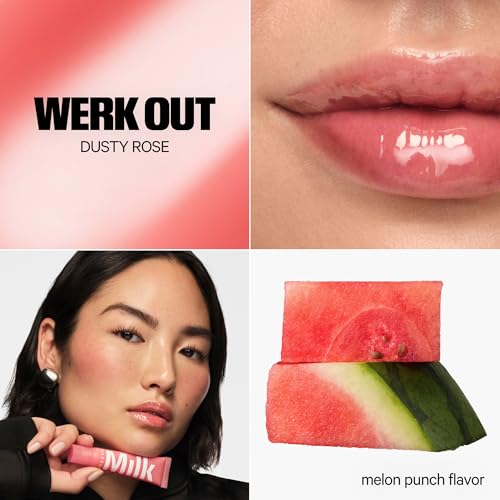 Milk Makeup Cooling Water Jelly Tint + Balmade Hydrating Lip Balm Set ? Sheer Red Lip + Cheek Stain and Sheer Gloss with High-Shine Finish ? Full Size Chill (Red) 0.17 oz + Werk Out (Dusty Rose) 0.4oz