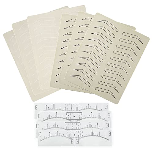 Tattoo Practice Skin Kit,6 Pieces Eyebrow Latex Microblading Practice Fake Skin Sheet with 4pcs Eyebrow Ruler,No Ink Needed Double Sided for Tattoo Supplies