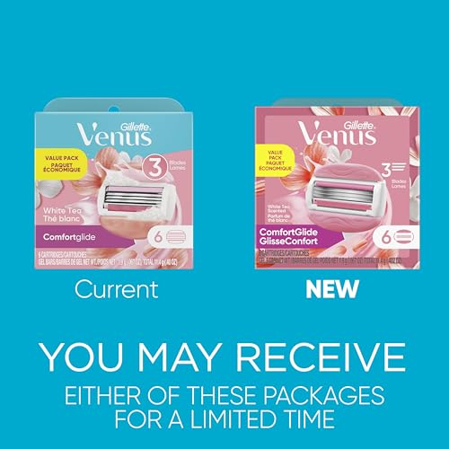 Gillette Venus ComfortGlide White Tea Women's Razor Blades,3-Blade Razor Refills,Holiday Gifts for Women,6 Count (Pack of 2)