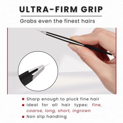 Eyebrow Tweezers Women Facial Hair, Stainless Steel Facial Hair Removal Precision Tweezer for Men & Women in Black, Slanted Tip Eyebrow Plucker for Easy Plucking, Professional Tweezers by AURAY (3)