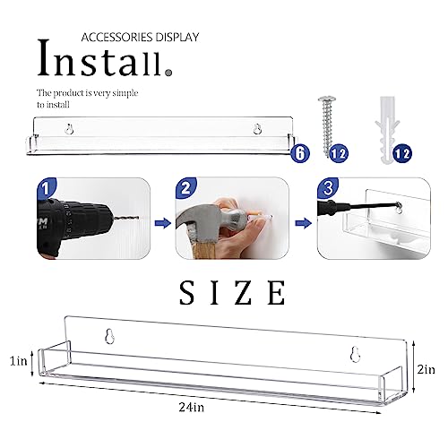 6Pcs/Set 24 Inch Nail Polish Rack Wall Mounted, Lipstick Essential Oil Bottle Clear Holder Organizer, Big Display Stand Wall Shelf for Bottle Cup Make-ups