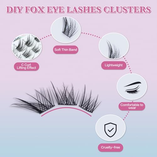 Fox Eye Lash Clusters Wispy: Natural Left & Right Individual Lashes 60 Pcs DIY Eyelash Extensions 9-13mm Cluster Lashes