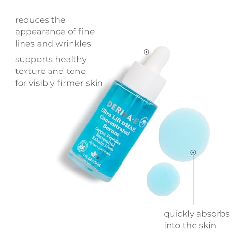 DERMA E Ultra Lift DMAE Concentrated Serum ? All Natural Skin Firming & Hydrating Serum with Copper Peptides and Resveratrol ? Concentrated Facial Skin Care, 1oz