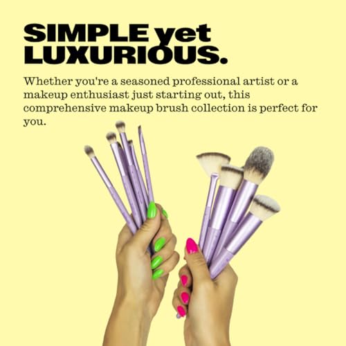 Trademark Beauty The Essentials Makeup Brush Collection - Makeup Brushes, Synthetic Bristles, Blending, Shading, Contour - Lavender, 12-Piece Set