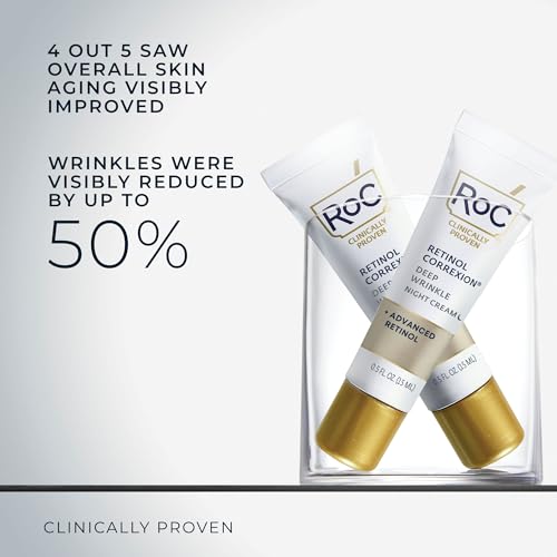 RoC Retinol Correxion Deep Wrinkle Anti-Aging Night Cream,Daily Face Moisturizer with Shea Butter,Glycolic Acid and Squalane,Skin Care Treatment,Mini 0.5 Ounces (Packaging May Vary),(Pack of 2)
