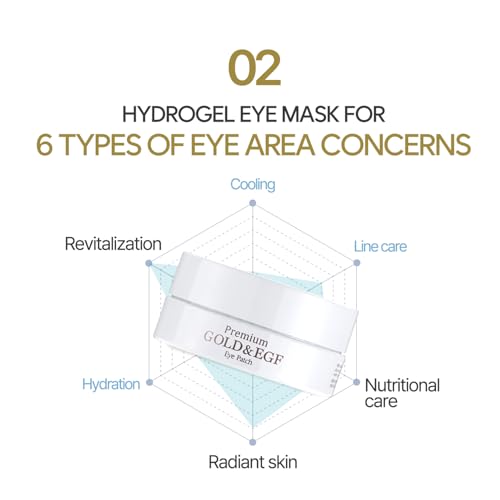 Petitfee Premium Gold & EGF Eye Patch 60pcs (30pairs) - 24k Gold, EGF, Ginseng, Caviar Extract for Nourishing Under Eye, Firming, Smoother Eye Area, Skin Soothing, Rejuvenating