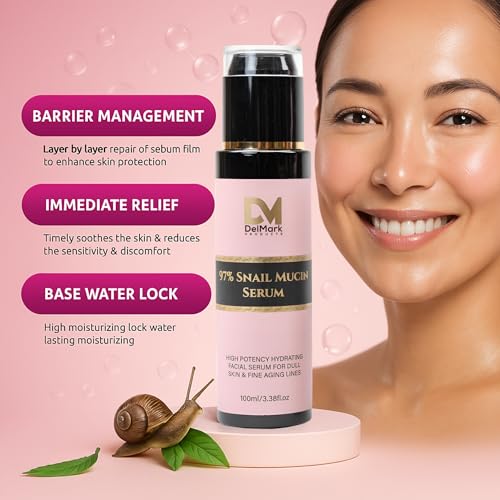 Snail Mucin Serum 100ML, 97% Snail Secretion Filtrate with Hyaluronic Acid, Power Repairing Essence, Dark Spot Remover, Korean Skincare, Hydrating Serum for Face, Eye, and Neck