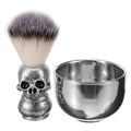 Shaving Bowl and Brush Kit, Skull Design Shaving Bowl Wide Mouth Shaving Kit Stainless Steel Beard Brush Shaving Tools For Men Women