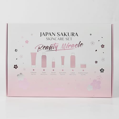 LAIKOU Skin Care Set, Facial Skin Care Products, Skin Care Kit with Sakura Serum, Cleanser, Toner, Lotion, Eye Cream, Essence Cream 6pcs for Women Teen Girls Mom Daughter Lover Mother's Day Christmas