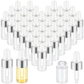 100 Pcs Mini Glass Oil Dropper Bottle Bulk, 3 ml Sliver Clear Essential Small Empty Bottles Sample Containers Perfume Liquid Vials with Cap for Traveling