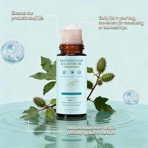 Frankincense and Castor Oil Roll On, Roll-Applied Cold-Pressed Castor Oil£¬Soothing Moisturizing Firming Oil | Soft Smooth Nourished Skin£¬Suitable for Face, Neck, Abdomen 1.69 FLOZ£¨2PCS£©