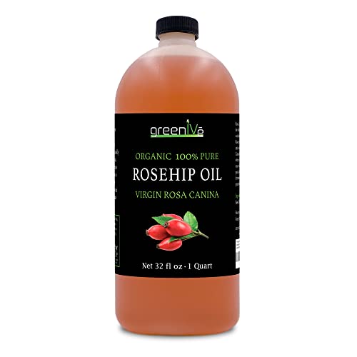GreenIVe Organically Grown Rosehip Oil Rosa Canina 100% Pure Cold Pressed Virgin Oil (32 Ounce)