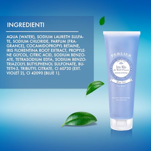 Perlier:"Iris Blu" Shower Foam, Blue Iris Scent - 8.4 Fluid Ounces (250mL) Tube [ Italian Import ]